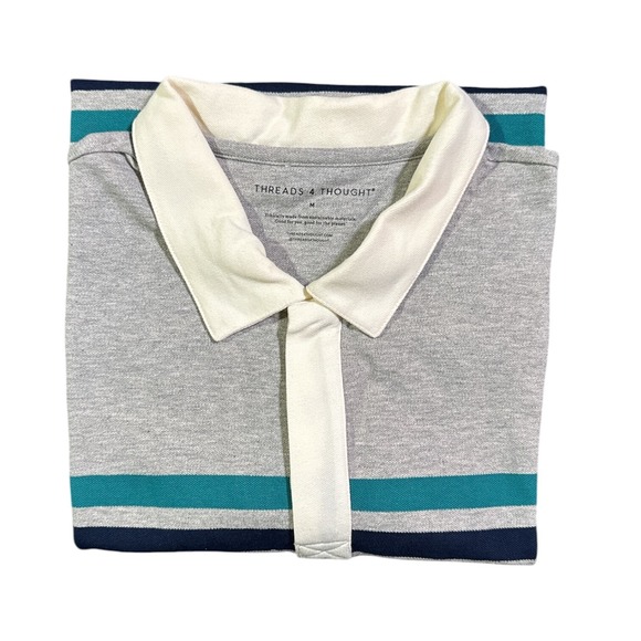 Threads 4 Thought Men's M Ashby Pique Polo Gray‎ Striped Sustainable Shirt | NEW - Picture 4 of 11